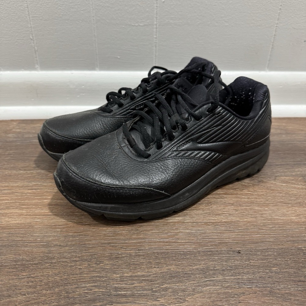 Brooks Addiction Walker Black Leather Shoes Sz 9 2E Wide